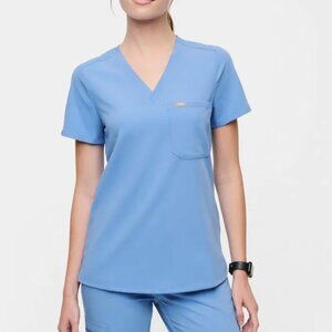 FIGS Catarina One-Pocket Scrub Top in Ceil Blue, Small